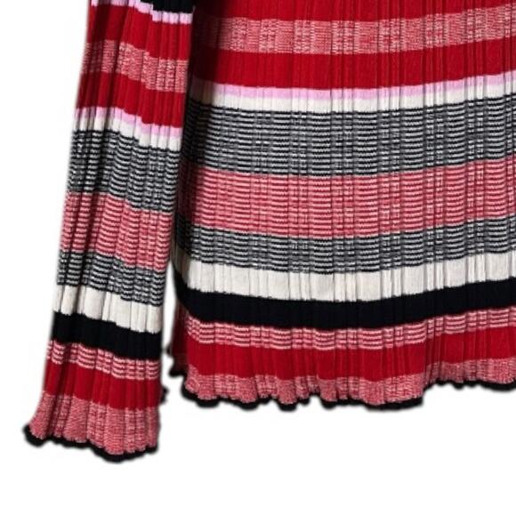 Ann Taylor Sweater Crew Neck Flare Sleeve Black Pink Red Stripe Women Size XL - Picture 9 of 12